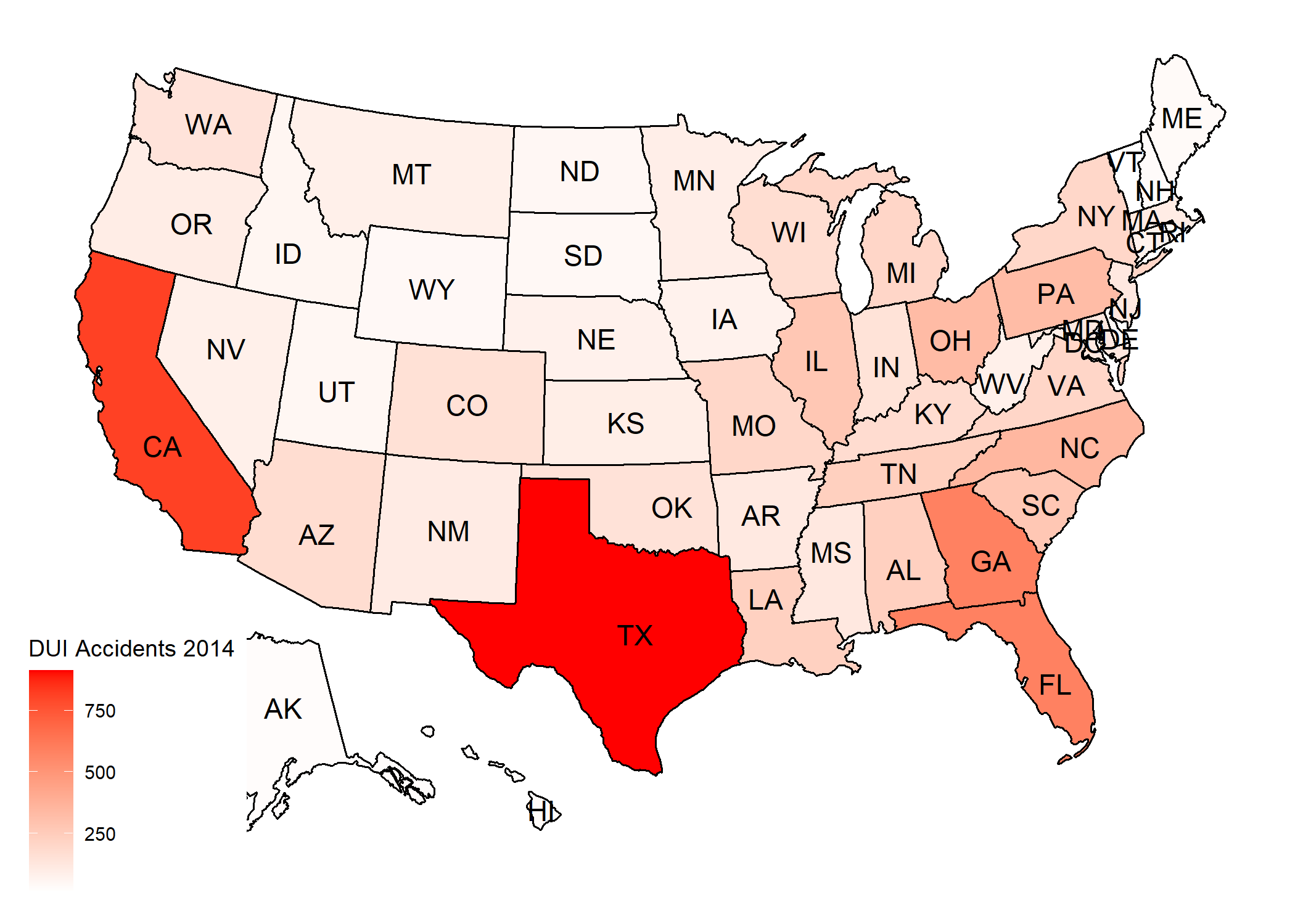 DUI accidents for year 2014