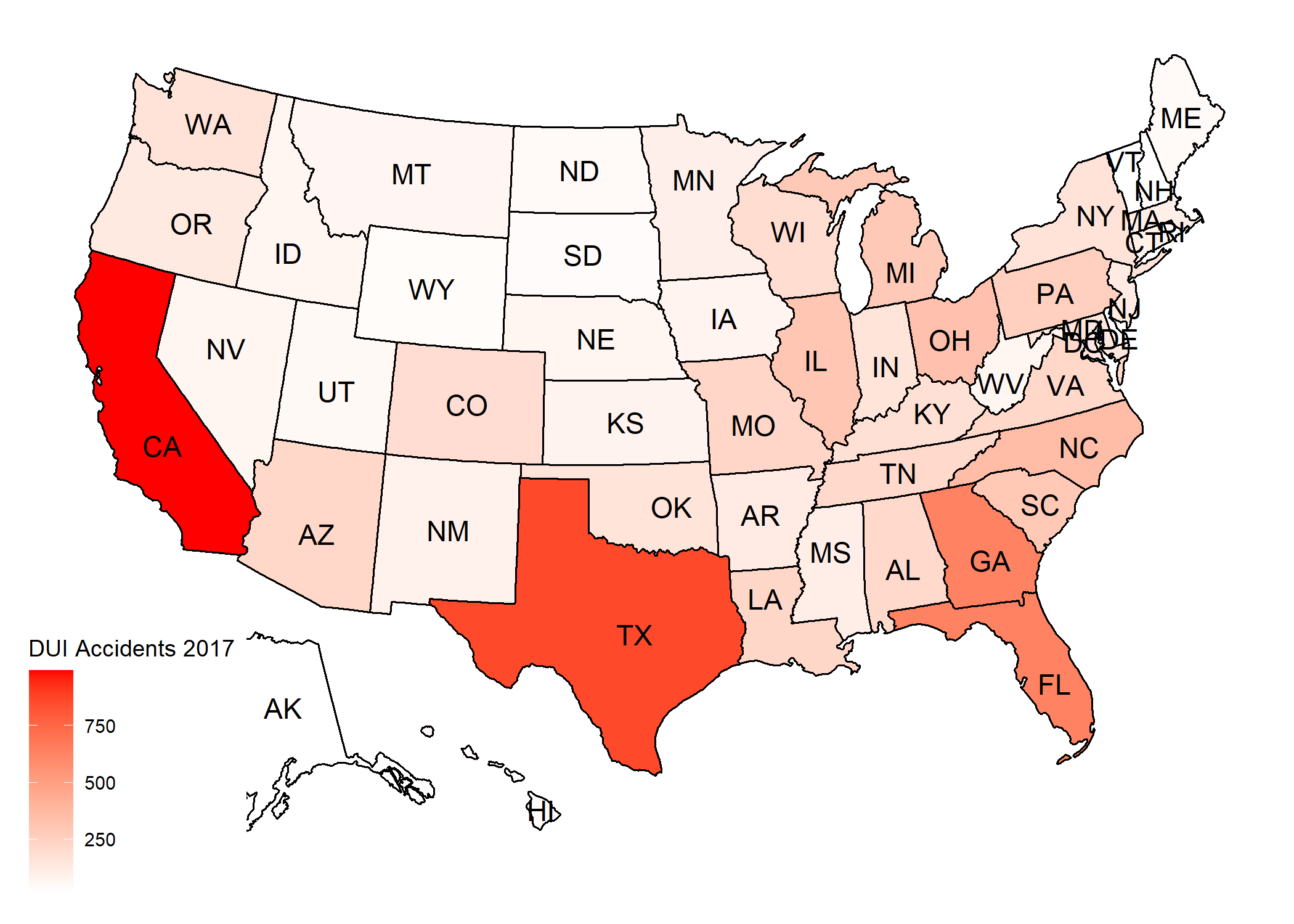 DUI accidents for year 2017