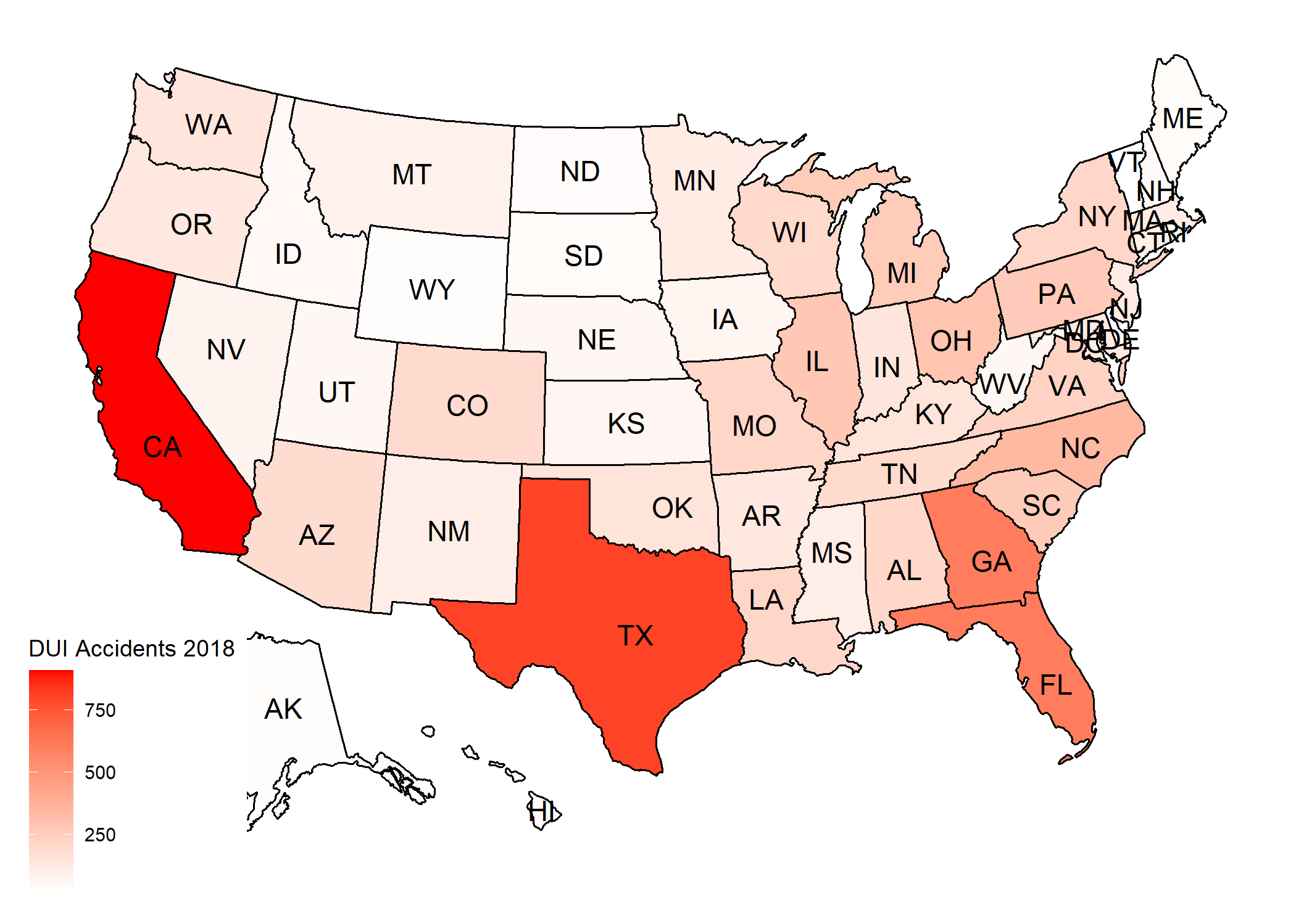 DUI accidents for year 2018